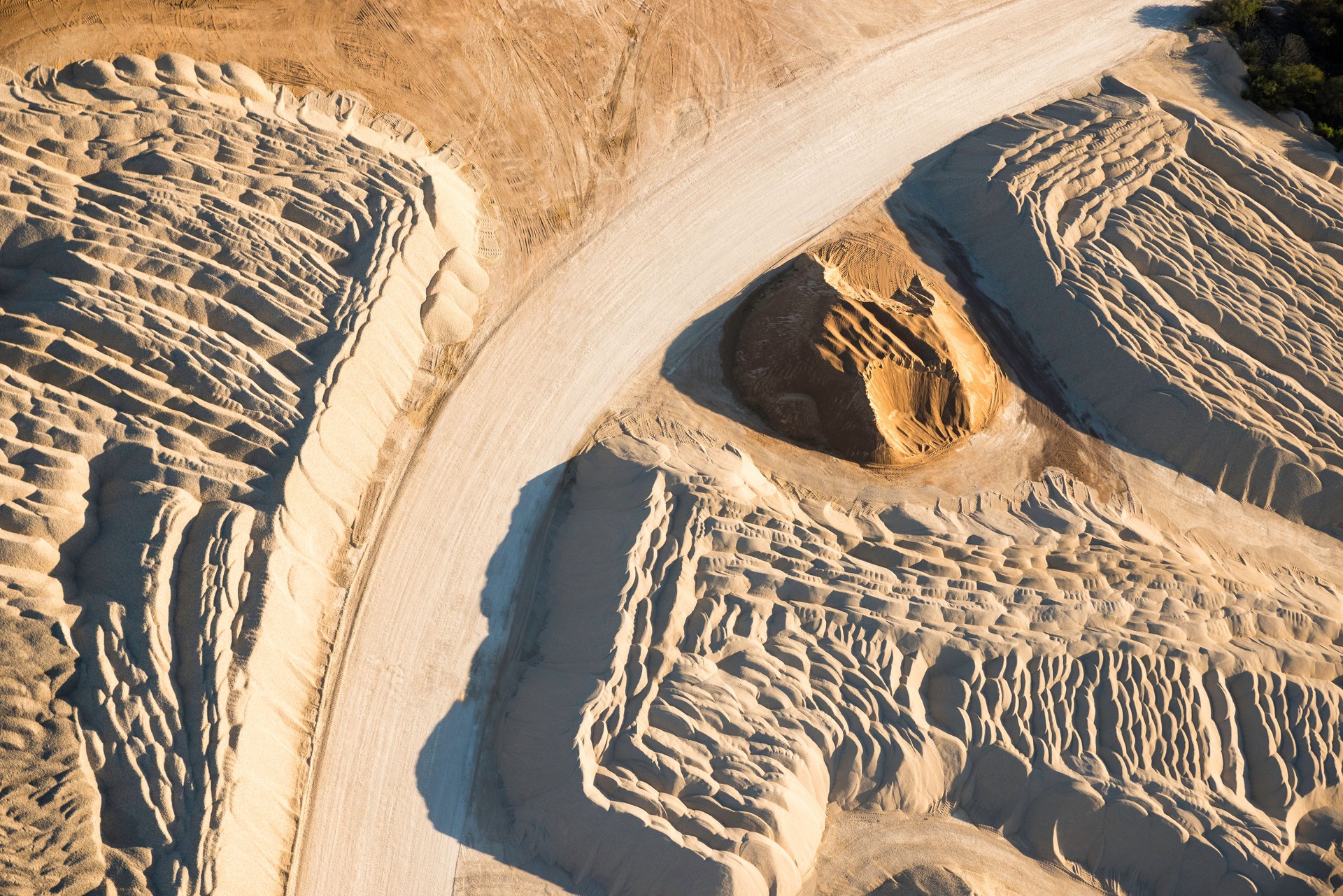 sand and gravel plant - abstract overhead aerial view